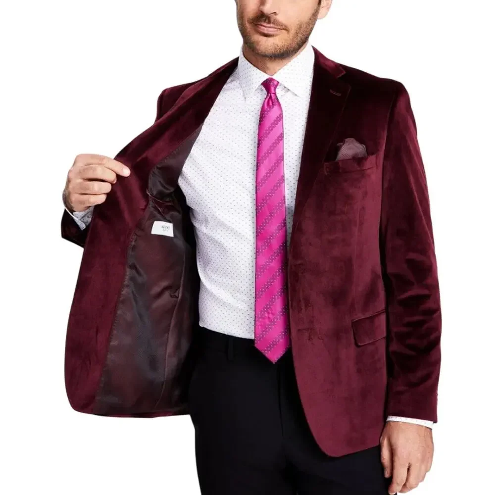 Alfani Men's Burgundy Velvet Slim Fit Sport Coat Classic Suit Blazer Size 36R